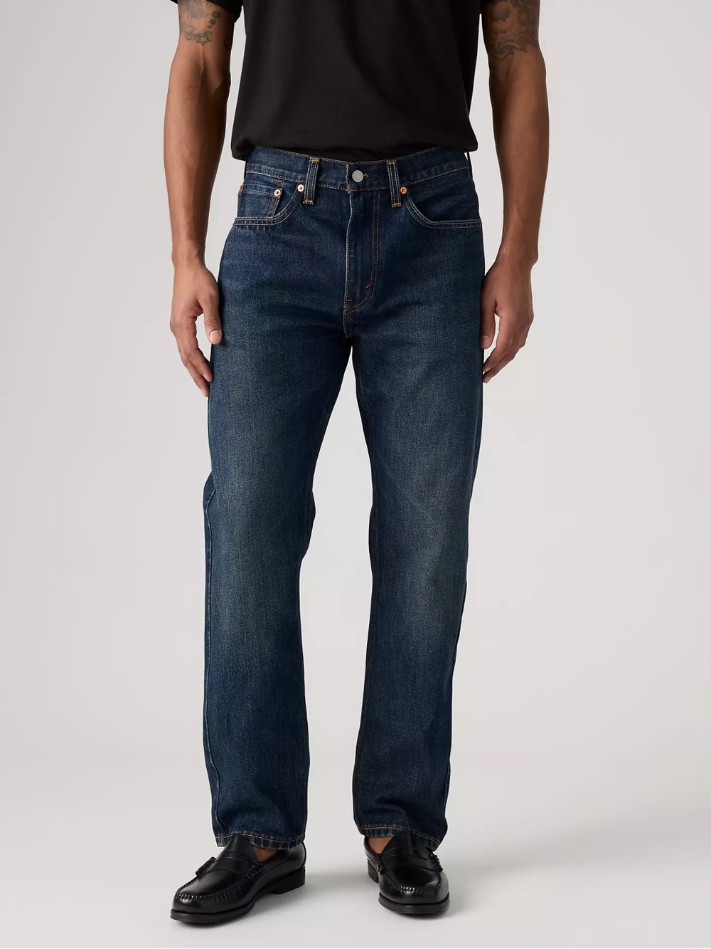 Levi's 505 Regular Fit  Straight Leg Denim Jeans - Dark Wash Blue , 40Wx30L